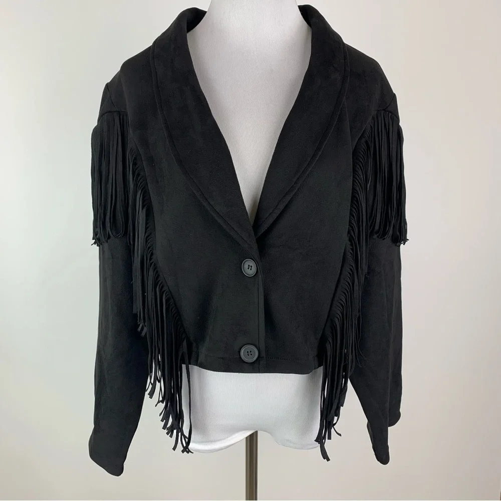 Shein Curve Black Fringe Faux Suede Jacket 4X - Picture 1 of 13